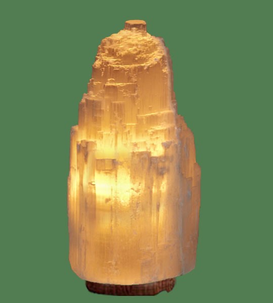 Selenite Lamp Large Orange (White crystal with orange bulb) 13"